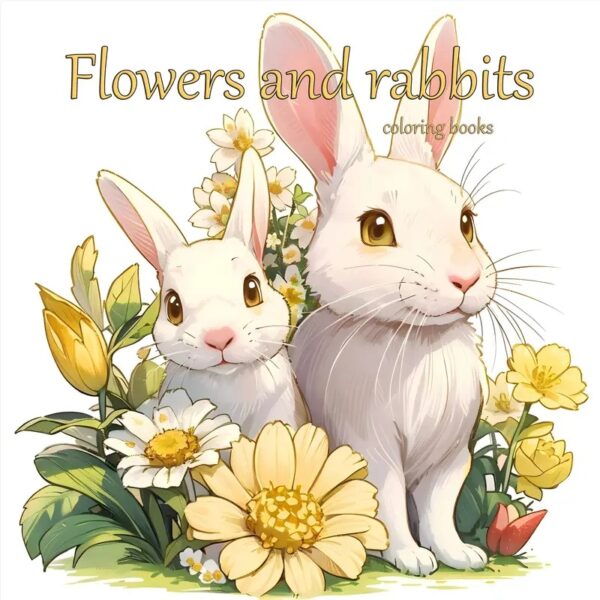 Värviraamat Flowers and rabbits